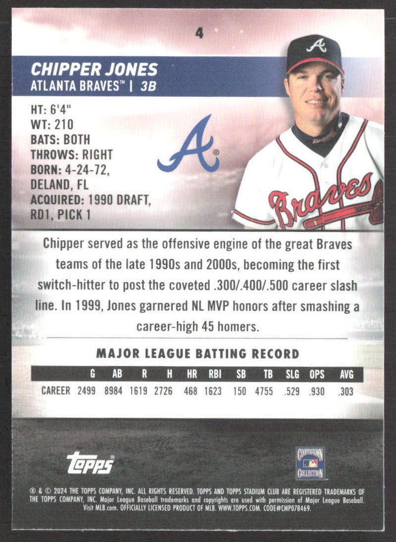 2024 Topps Stadium Club Chipper Jones #4 Chrome