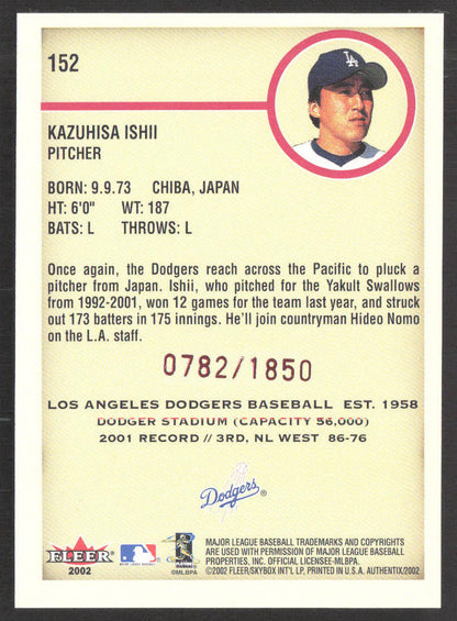 2002 Fleer Authentix Kazuhisa Ishii #152 Ticket to the Majors #/1850